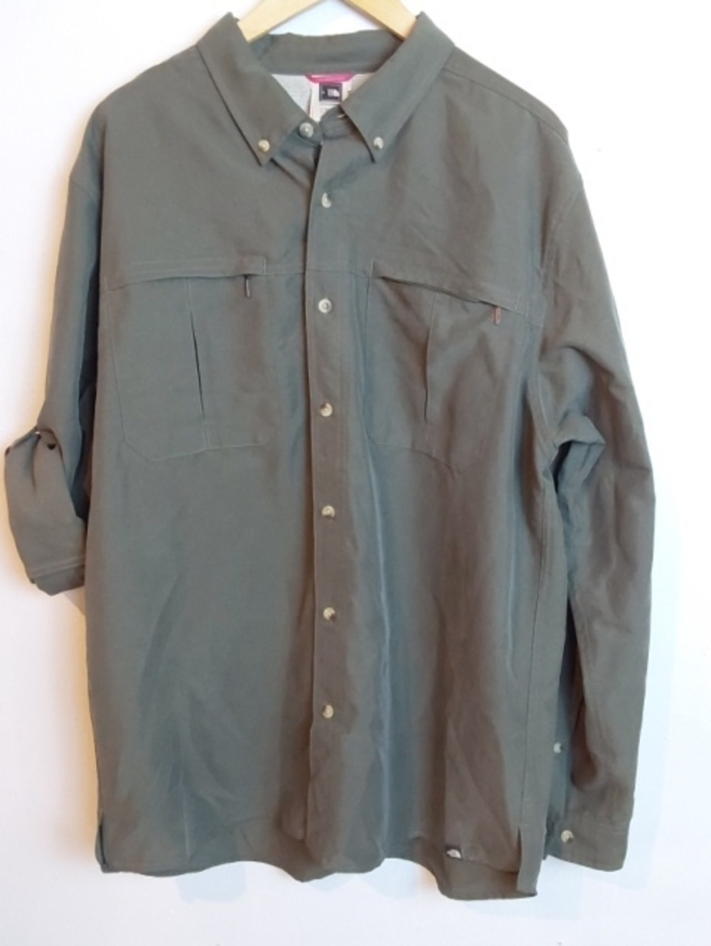 The North Face| Olive Green Tekware Hiking Shirt Zip Pockets Roll Tab Sleeves XL
